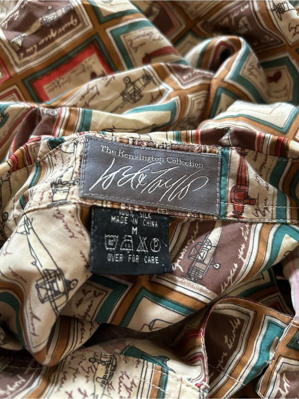 vintage 100% silk Mens airplane Button-Up Shirt lord & taylor aviator whimsical - Picture 5 of 7